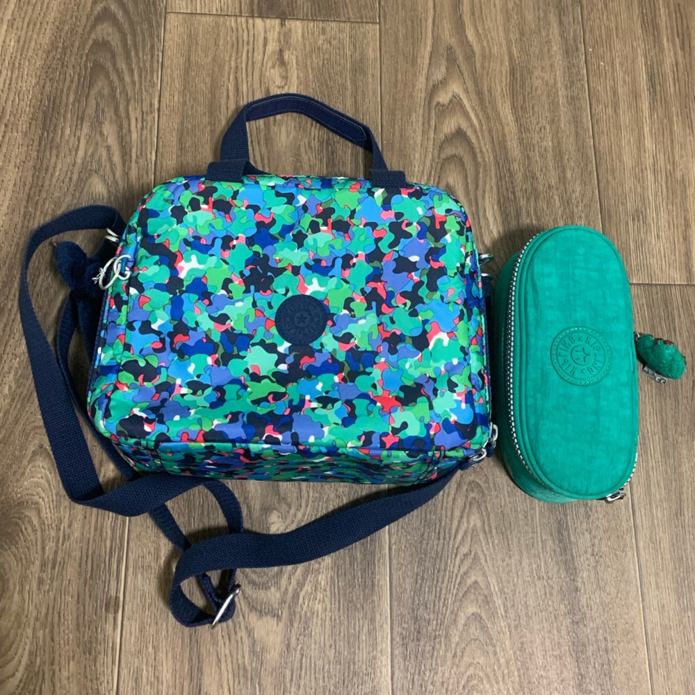 Kipling Camo Lunch Box and Teal Pen Case Bundle
